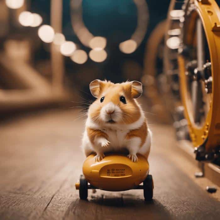 A hamster on top of a toy car